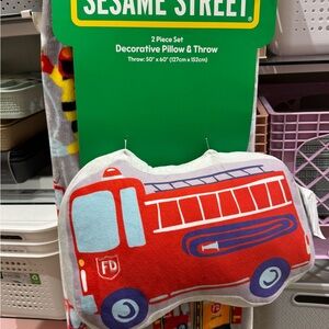 Sesame Street Red Fire Truck Pillow and Throw Set